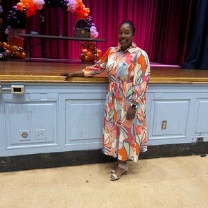 Alexis x Target Multi Color Belted Dress Pink Turquoise Pattern sz 14/16 XL